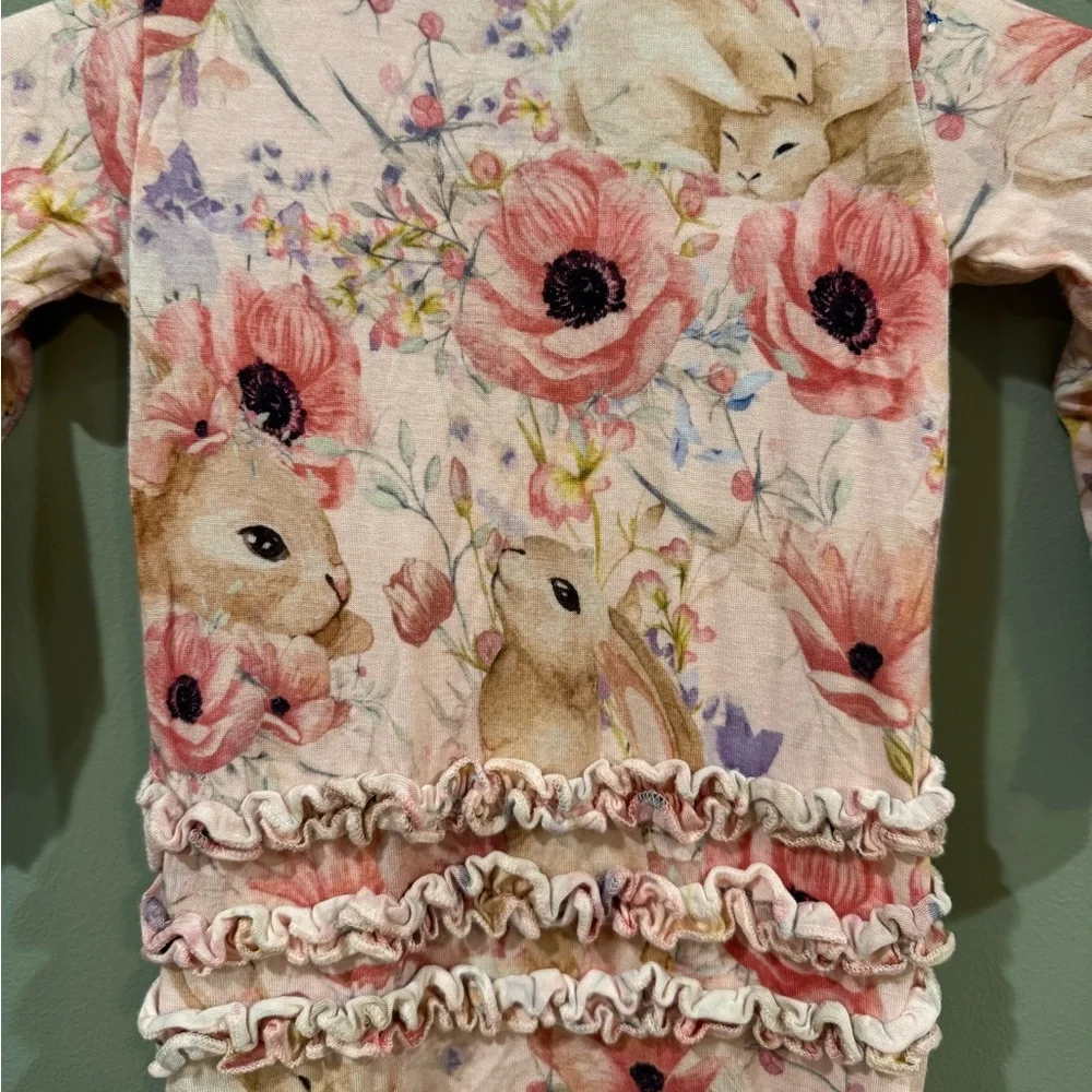 Posh Peanut Pink Floral Bunny Footie Pajamas size 3-6 months